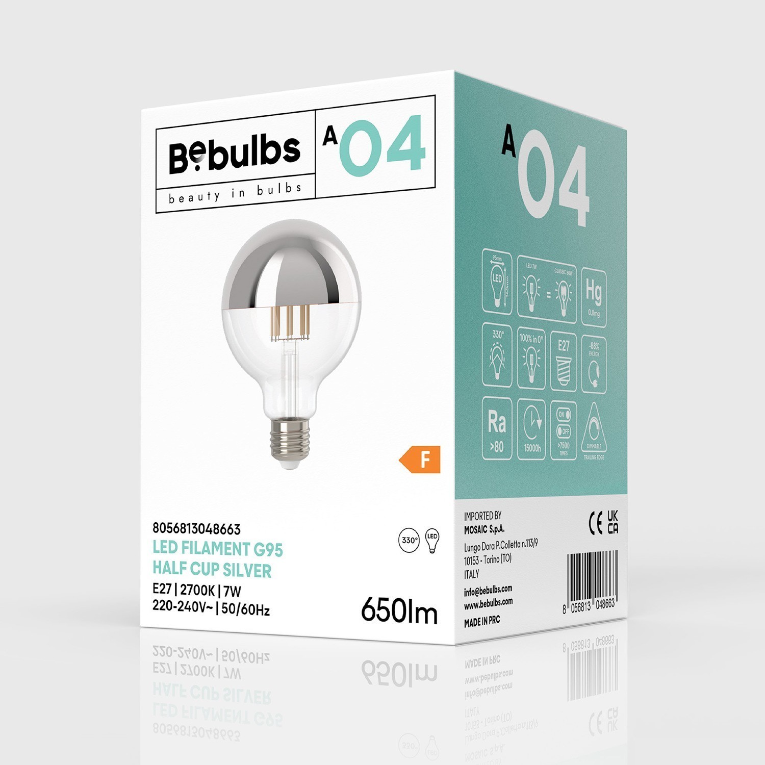Bombilla LED Media Esfera Globo Plateada G95 3