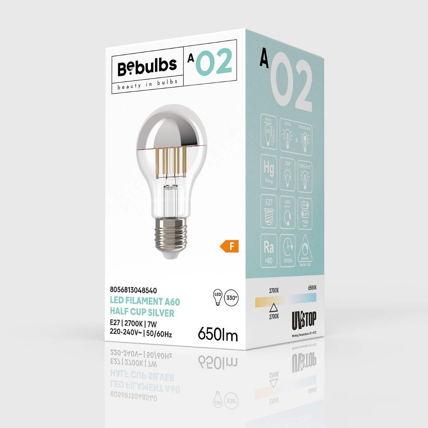 Bombilla LED Media Esfera Gota Plateada 3