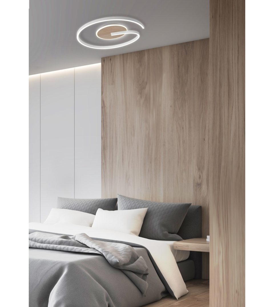 Plafón led Rennes 60W cct Blanco madera Ø500mm