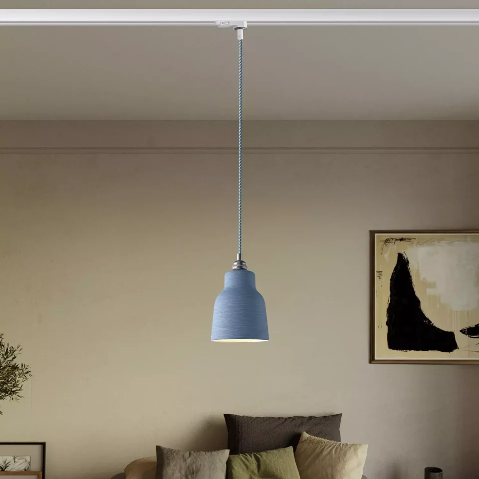 Lámpara colgante para carril con pantalla Vaso Azul rayado - Blanco